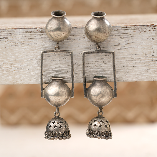 Mridghat- Silver Brass Oxidised dangler Earrings