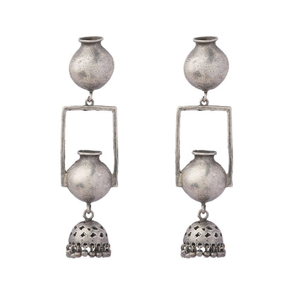 Mridghat- Silver Brass Oxidised dangler Earrings