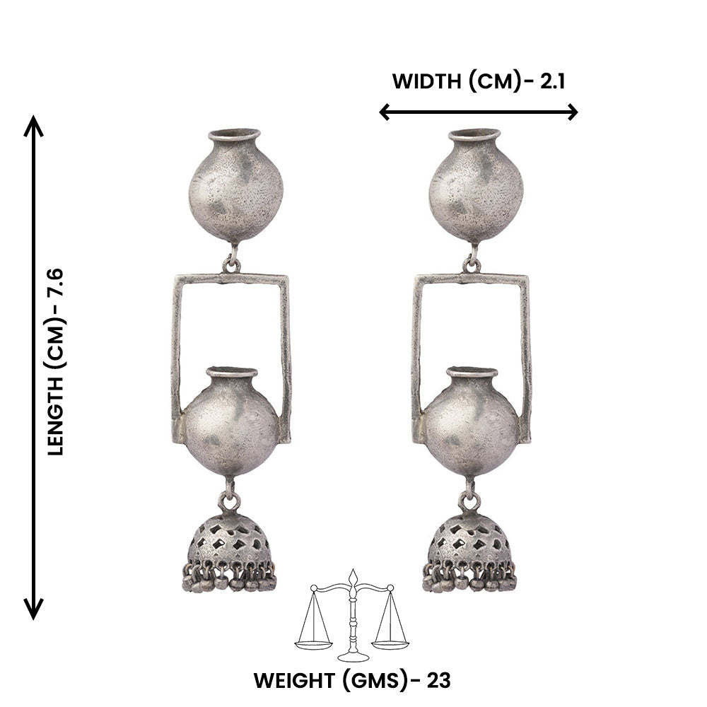 Mridghat- Silver Brass Oxidised dangler Earrings