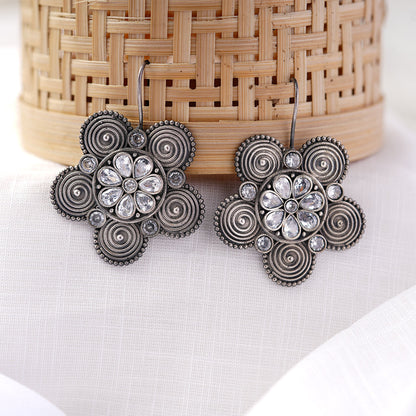 Padmavalli- Silver Brass Oxidised dangler earrings(White)