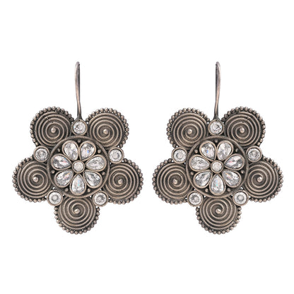 Padmavalli- Silver Brass Oxidised dangler earrings(White)