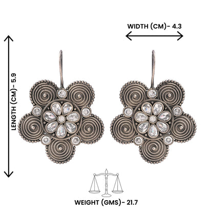 Padmavalli- Silver Brass Oxidised dangler earrings(White)