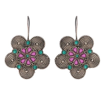 Padmavalli- Silver Brass Oxidised dangler earrings(Multicolored)