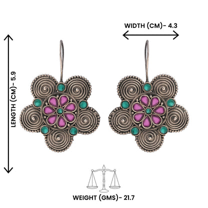 Padmavalli- Silver Brass Oxidised dangler earrings(Multicolored)