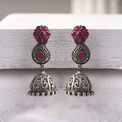 Kamini- Silver Brass Oxidised dangler earrings