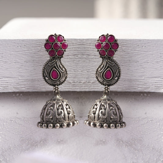 Kamini- Silver Brass Oxidised dangler earrings
