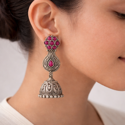 Kamini- Silver Brass Oxidised dangler earrings