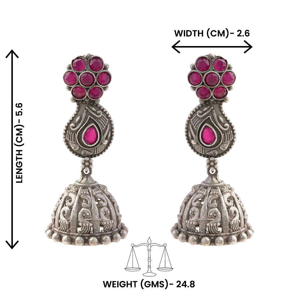Kamini- Silver Brass Oxidised dangler earrings