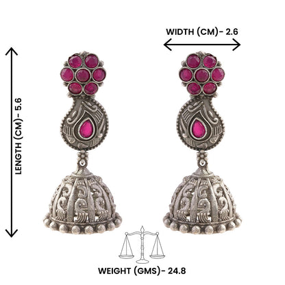 Kamini- Silver Brass Oxidised dangler earrings