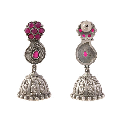 Kamini- Silver Brass Oxidised dangler earrings