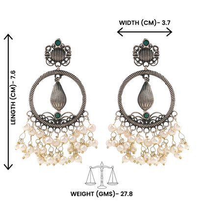 Ghoomar- Silver Brass Pearl dangler earrings(Green)