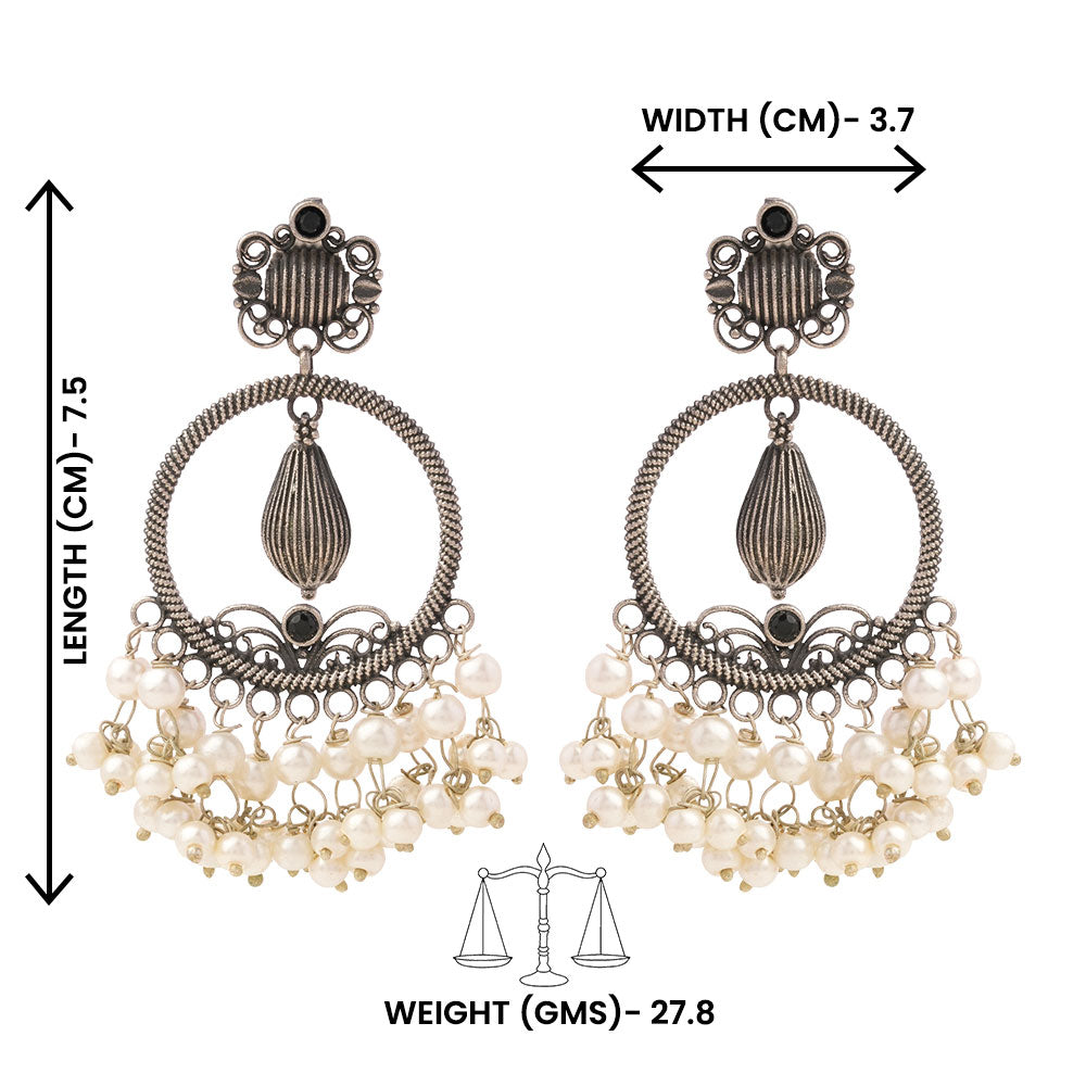 Ghoomar- Silver Brass Pearl dangler earrings(Black)