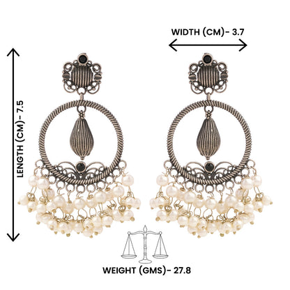 Ghoomar- Silver Brass Pearl dangler earrings(Black)
