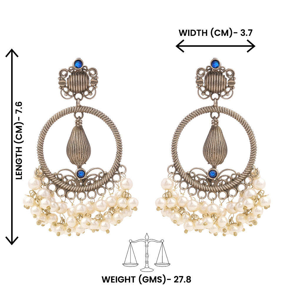 Ghoomar- Silver Brass Pearl dangler earrings(Blue)