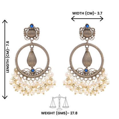 Ghoomar- Silver Brass Pearl dangler earrings(Blue)