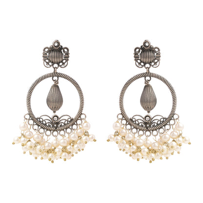 Ghoomar- Silver Brass Pearl dangler earrings(White)