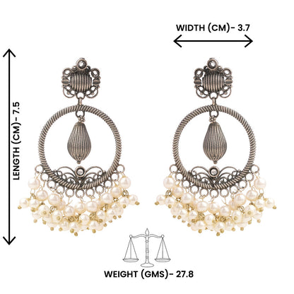 Ghoomar- Silver Brass Pearl dangler earrings(White)