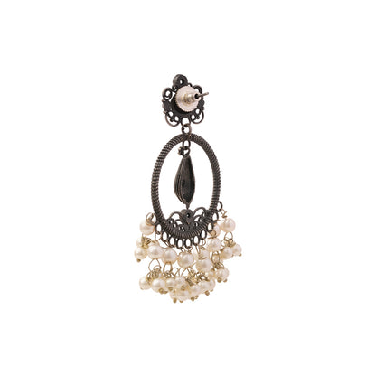 Ghoomar- Silver Brass Pearl dangler earrings(White)