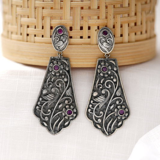 Shyamalika- Silver Brass Oxidised dangler earrings