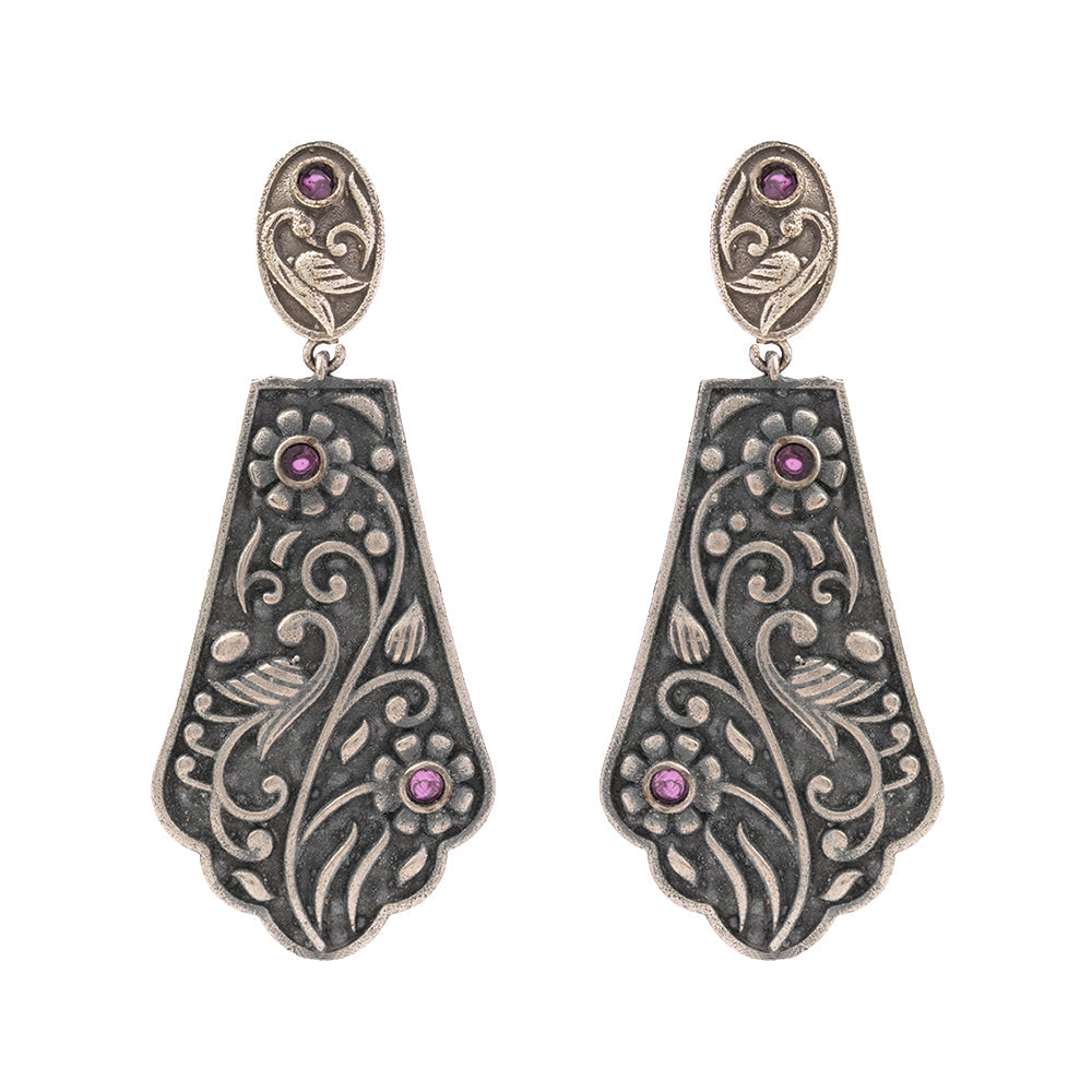 Shyamalika- Silver Brass Oxidised dangler earrings