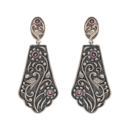 Shyamalika- Silver Brass Oxidised dangler earrings