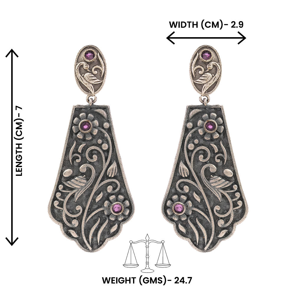 Shyamalika- Silver Brass Oxidised dangler earrings