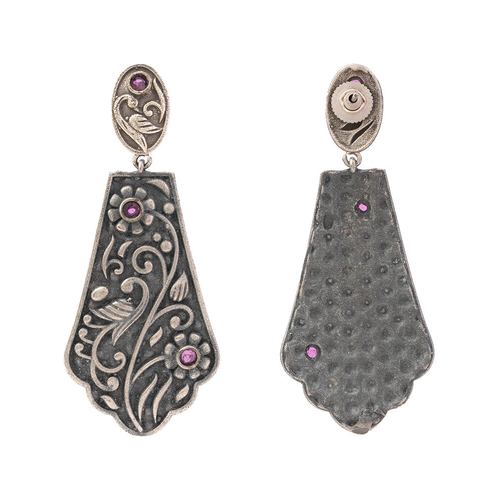 Shyamalika- Silver Brass Oxidised dangler earrings
