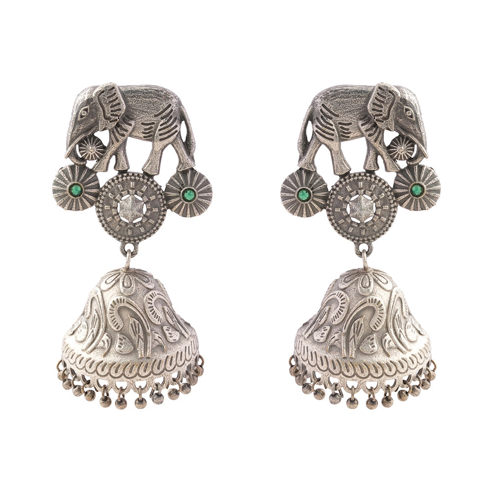 Hastini- Silver Brass Oxidised dangler earrings