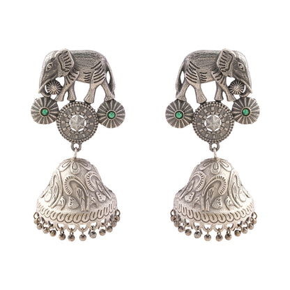 Hastini- Silver Brass Oxidised dangler earrings