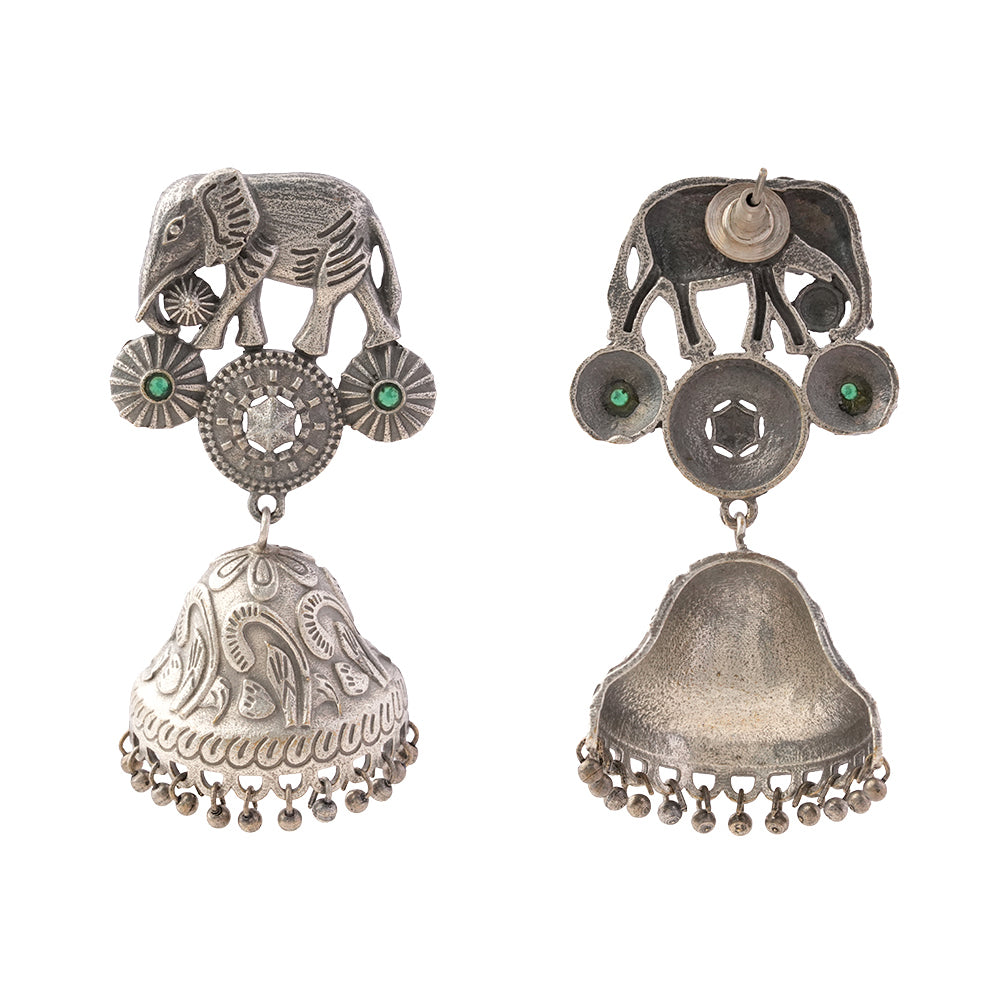 Hastini- Silver Brass Oxidised dangler earrings
