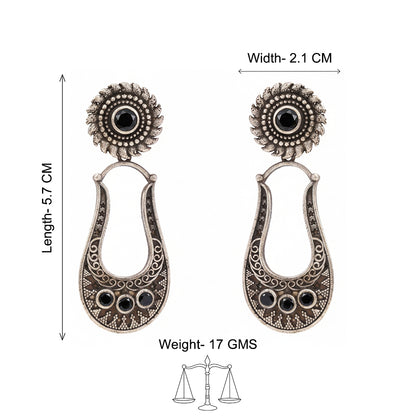 Nupura- Silver Brass Oxidised dangler earrings(Black)