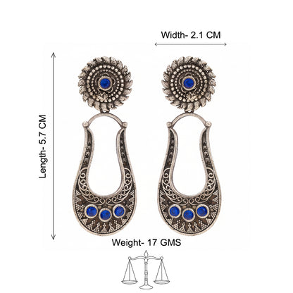 Nupura- Silver Brass Oxidised dangler earrings(Blue)