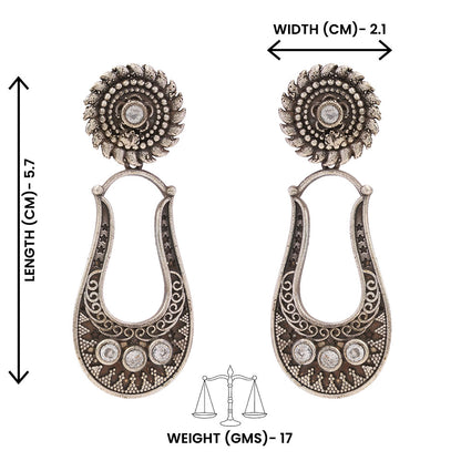 Nupura- Silver Brass Oxidised dangler earrings(White)