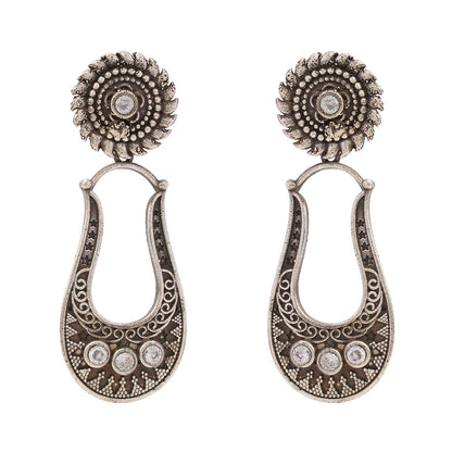 Nupura- Silver Brass Oxidised dangler earrings(White)