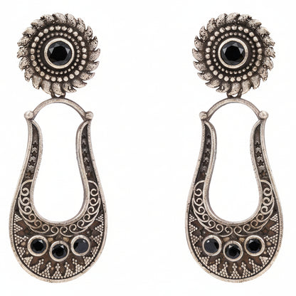 Nupura- Silver Brass Oxidised dangler earrings(Black)