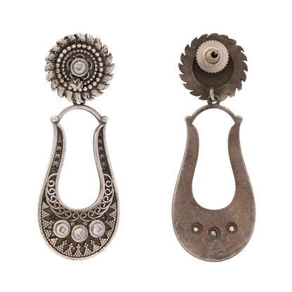 Nupura- Silver Brass Oxidised dangler earrings(White)
