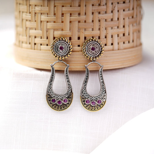 Nupura- Silver Brass Oxidised dangler earrings(Pink)
