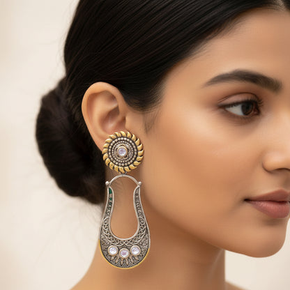 Nupura- Nupura- Silver Brass Oxidised dangler earrings(White)