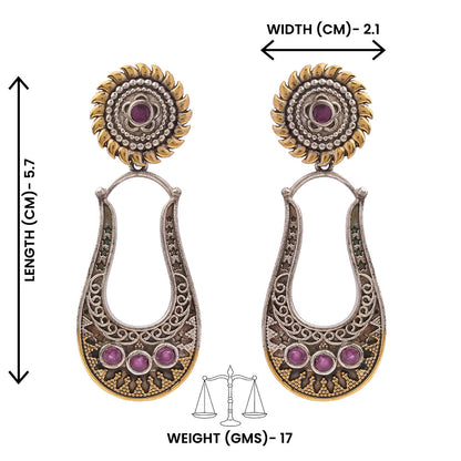 Nupura- Nupura- Silver Brass Oxidised dangler earrings(Red)