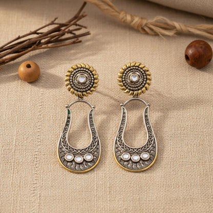 Nupura- Nupura- Silver Brass Oxidised dangler earrings(White)