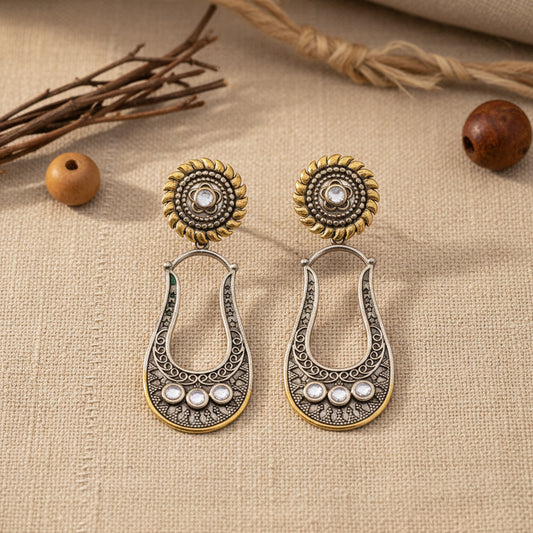 Nupura- Nupura- Silver Brass Oxidised dangler earrings(White)