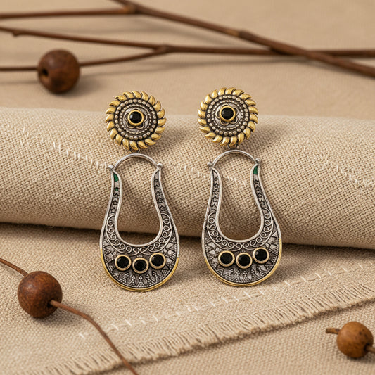 Nupura- Nupura- Silver Brass Oxidised dangler earrings(Black)