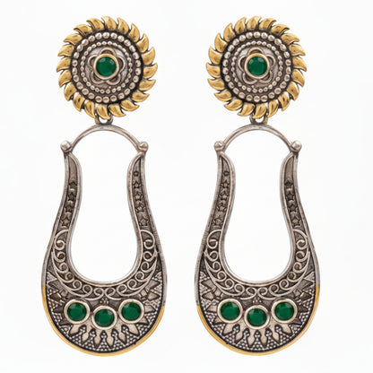 Nupura- Nupura- Silver Brass Oxidised dangler earrings(Green)
