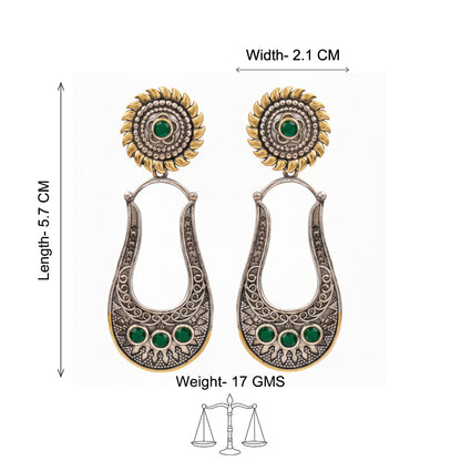 Nupura- Nupura- Silver Brass Oxidised dangler earrings(Green)