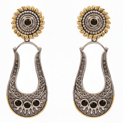Nupura- Nupura- Silver Brass Oxidised dangler earrings(Black)