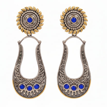 Nupura- Nupura- Silver Brass Oxidised dangler earrings(Blue)