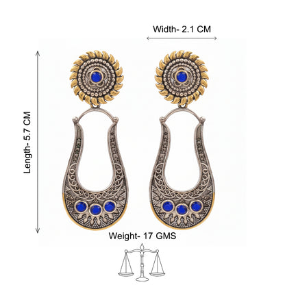 Nupura- Nupura- Silver Brass Oxidised dangler earrings(Blue)