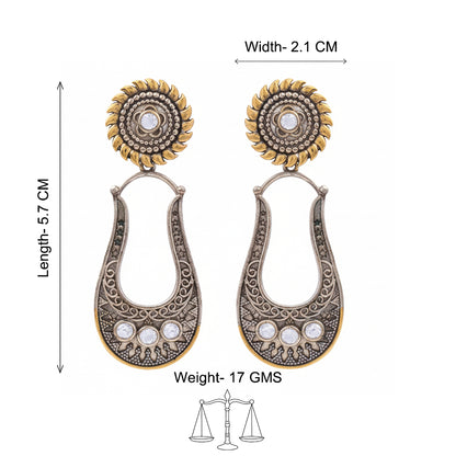 Nupura- Nupura- Silver Brass Oxidised dangler earrings(White)