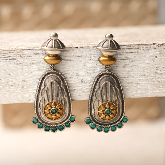 Rangaabha- Silver Brass Oxidised Dangker Earrings