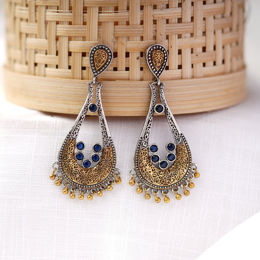 Jhankaar- Silver Brass Oxidised dangler earrings